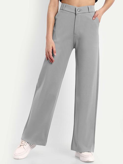 women solid high rise straight trouser - 21727513 - Very Small Image - 1