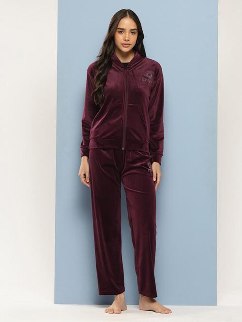 women solid hooded nightwear pyjama set - 21728120 - Very Small Image - 1