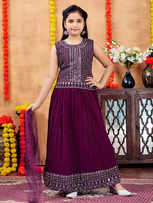 girls mirror work skirt top set with dupatta - 21728136 - Very Small Image - 1