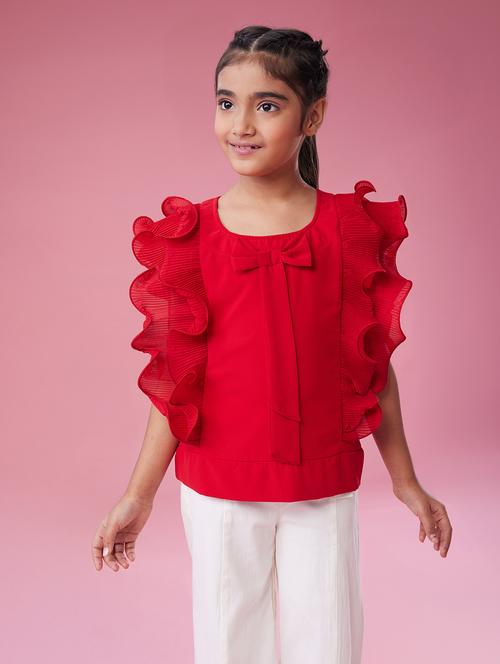 girls red solid round neck top - 21729206 - Very Small Image - 1