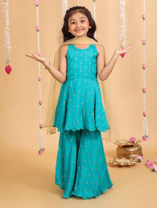 girls round neck kurta sharara set with dupatta - 21729432 - Very Small Image - 1