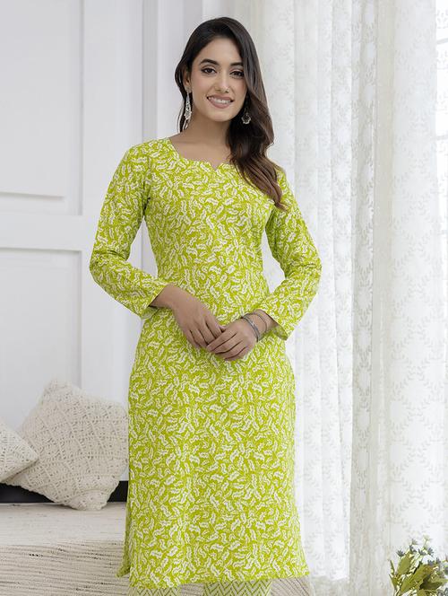 women green printed long sleeve straight kurta  - 21729863 - Very Small Image - 1