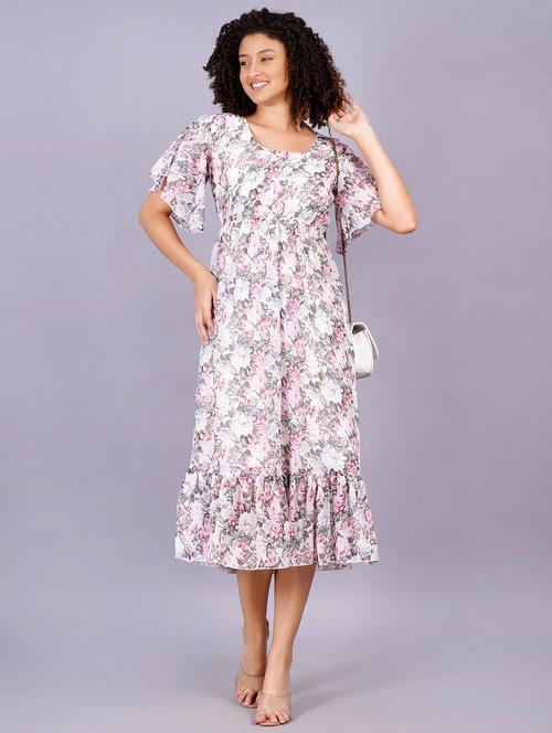 women floral print round neck tiered dress - 21731017 - Very Small Image - 1