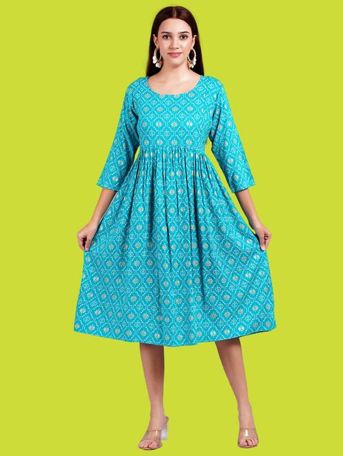 women ikat round neck maternity dress - 21731065 - Very Small Image - 1