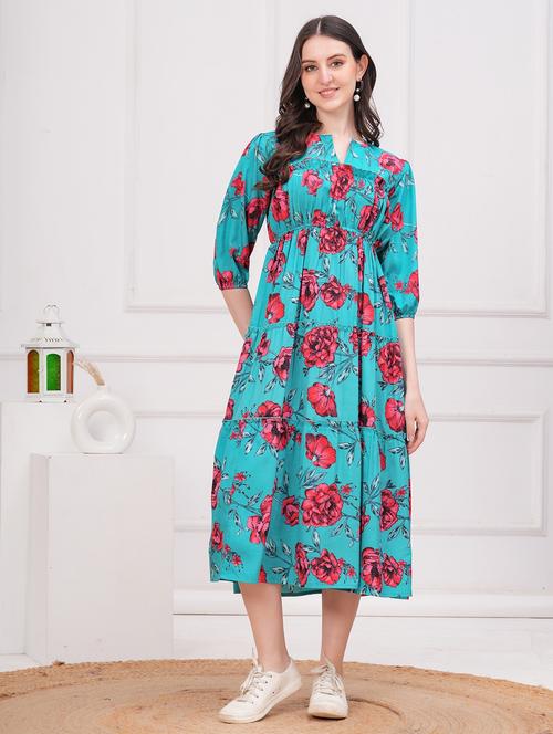 women floral printed mandarin neck tiered dress - 21731101 - Very Small Image - 1