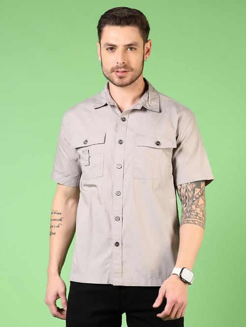 men short sleeves solid casual shirt - 21731467 - Very Small Image - 1