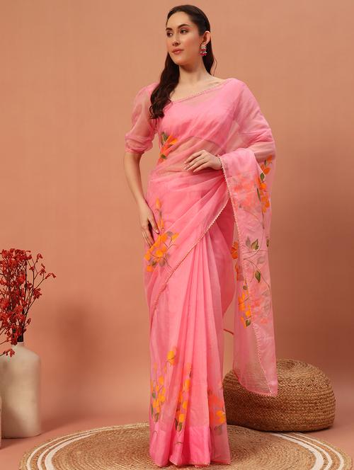 women floral hand printed saree with blouse - 21732891 - Very Small Image - 1