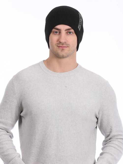 men black self designed beanies   - 21732902 - Very Small Image - 1