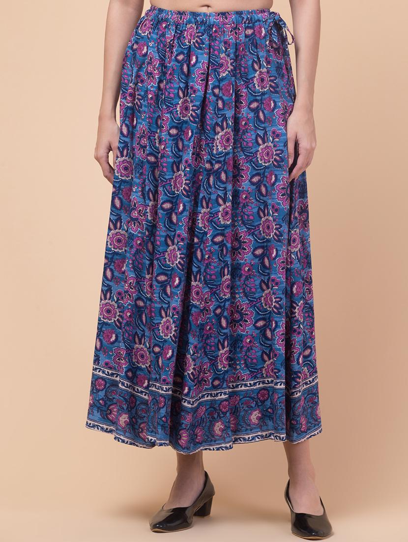 women printed flared long skirt