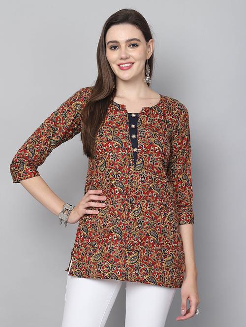 women printed three quarter sleeve straight kurti - 21737437 - Very Small Image - 1