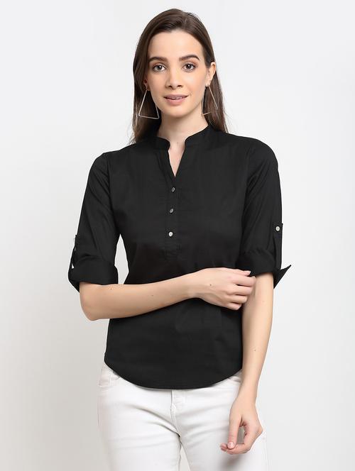 women solid roll up sleeves regular top - 21740438 - Very Small Image - 1