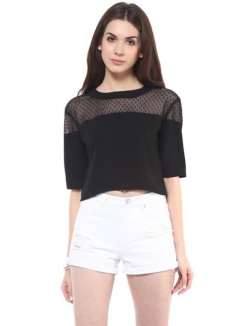 women solid round neck crop top - 21740718 - Very Small Image - 1
