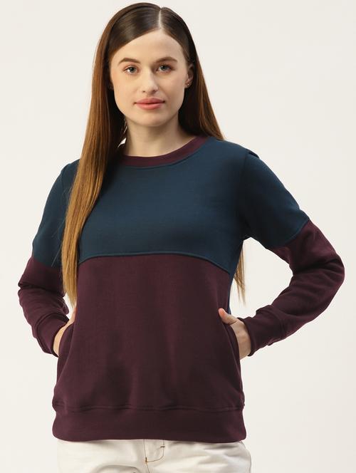 women color blocked long sleeves sweatshirt - 21741329 - Very Small Image - 1