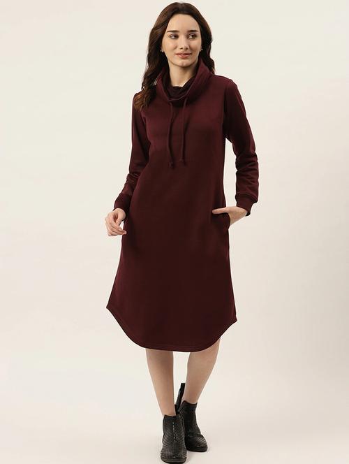 women solid high neck winter wear t-shirt dress - 21741685 - Very Small Image - 1