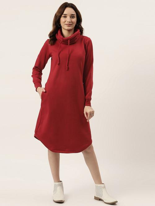 women solid high neck winter wear t-shirt dress - 21741687 - Very Small Image - 1
