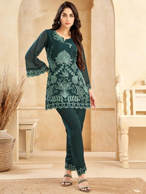 women embroidered top & trouser co-ord set - 21742286 - Very Small Image - 1