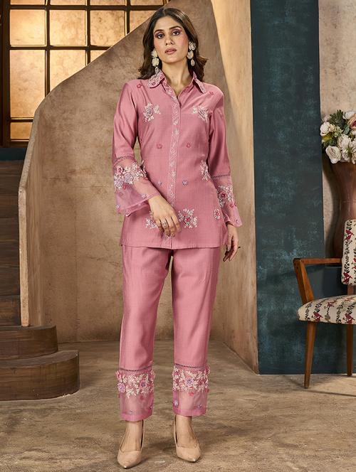 women embroidered top & trouser co-ord set - 21742292 - Very Small Image - 1