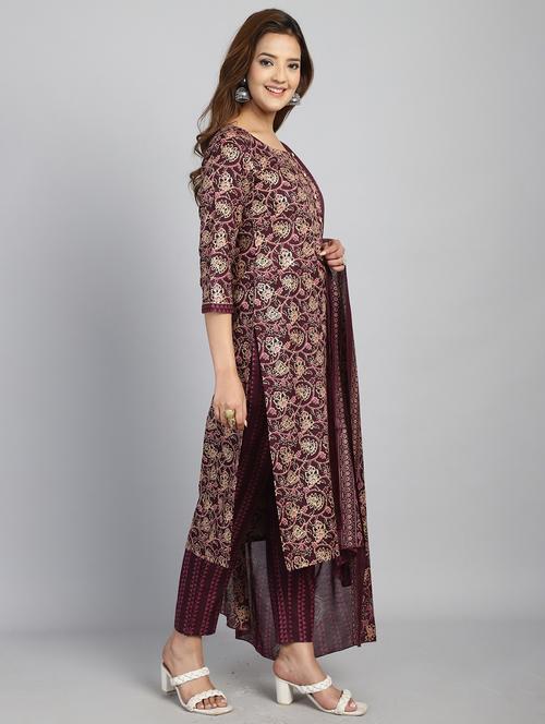 women three quarter sleeve kurta pant with dupatta set - 21743869 - Very Small Image - 1