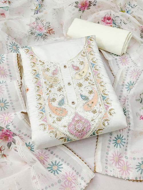 embroidered unstitched suit set with dupatta - 21744023 - Very Small Image - 1