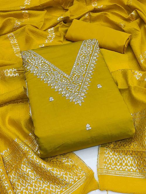 embroidered unstitched suit set with dupatta - 21744056 - Very Small Image - 1