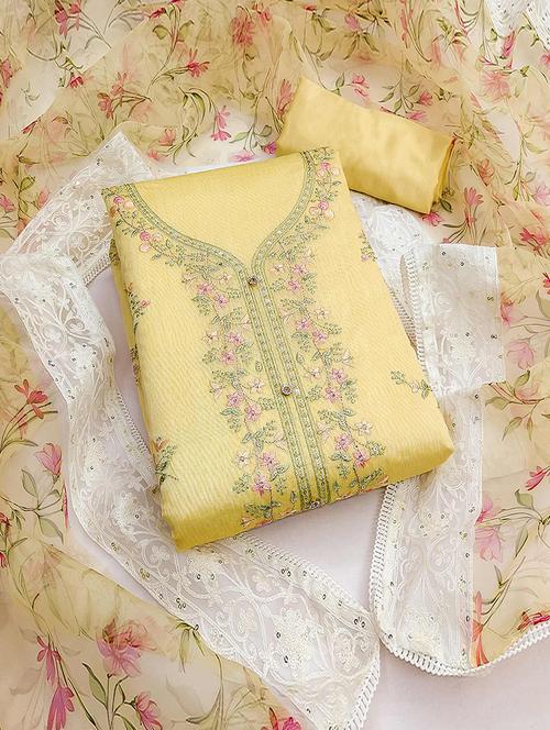 embroidered unstitched suit set with dupatta - 21744058 - Very Small Image - 1