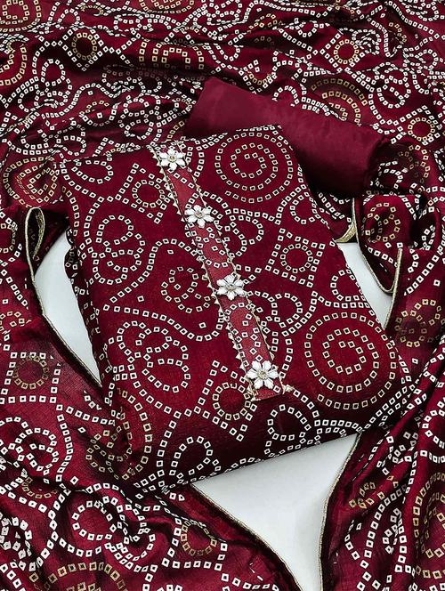 women bandhani print unstitched suit set with dupatta - 21744071 - Very Small Image - 1