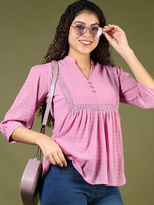 women solid lace dtailed puff sleeve top - 21744150 - Very Small Image - 1