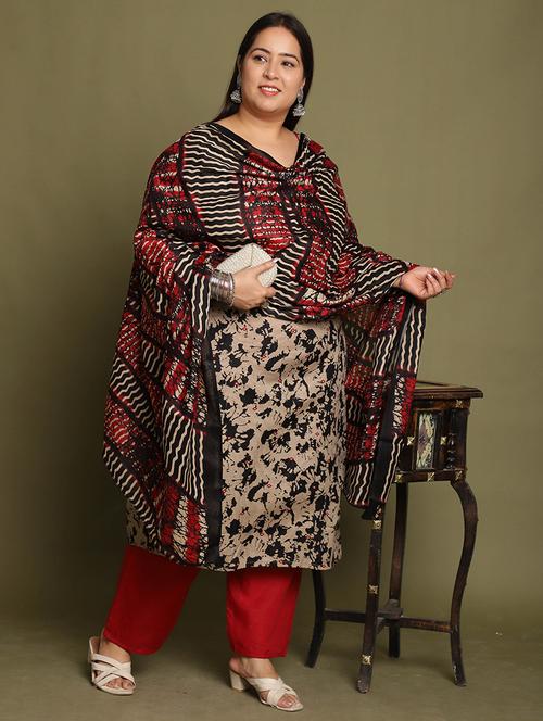 women printed plus size kurta pant with dupatta set - 21745877 - Very Small Image - 1