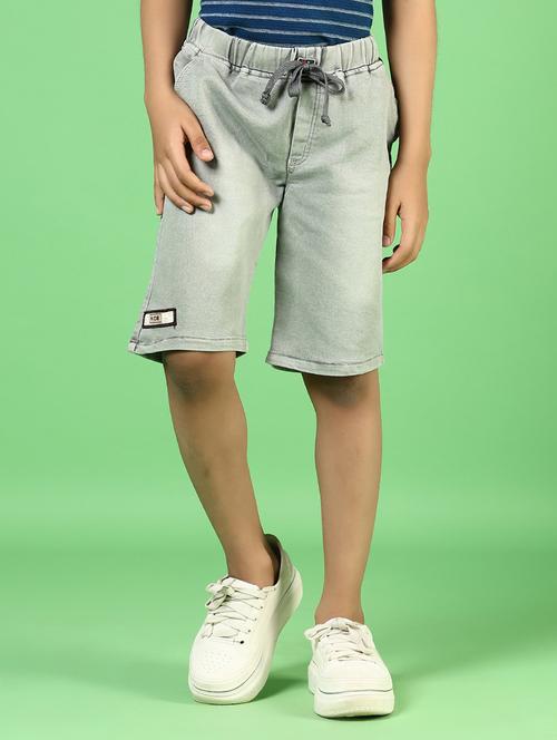 Boys Solid Mid Rise Denim Shorts - 21746189 - Very Small Image - 1