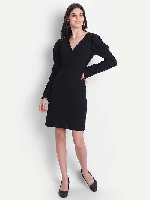 women solid puff sleeves bodycon dress - 21746787 - Very Small Image - 1
