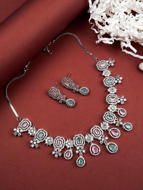 elegant silver-plated american diamond jewelry set for women - 21746850 - Very Small Image - 1