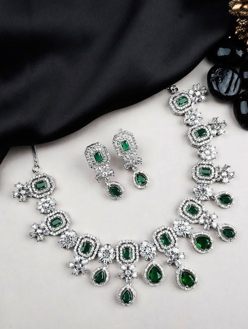 elegant silver-plated american diamond jewelry set for women - 21746852 - Very Small Image - 1