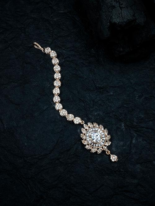 stylish sparkling cubic zirconia flower maang tikka - 21746868 - Very Small Image - 1