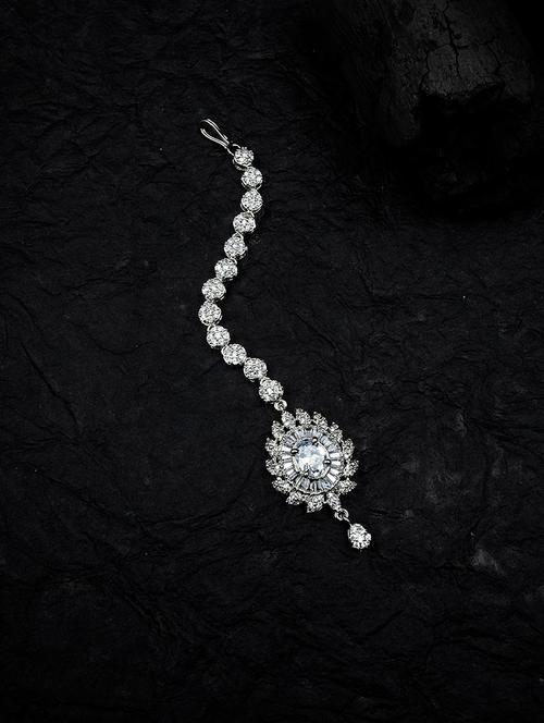 stylish sparkling cubic zirconia flower manng tikka - 21746869 - Very Small Image - 1