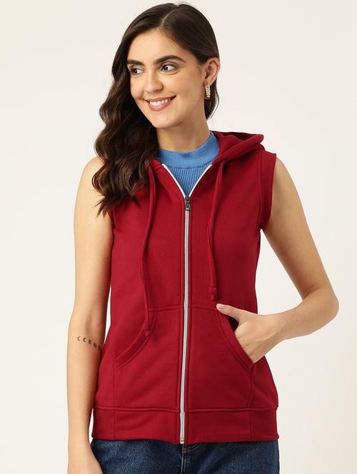women solid sleeveeless regular hooded jacket - 21748693 - Very Small Image - 1