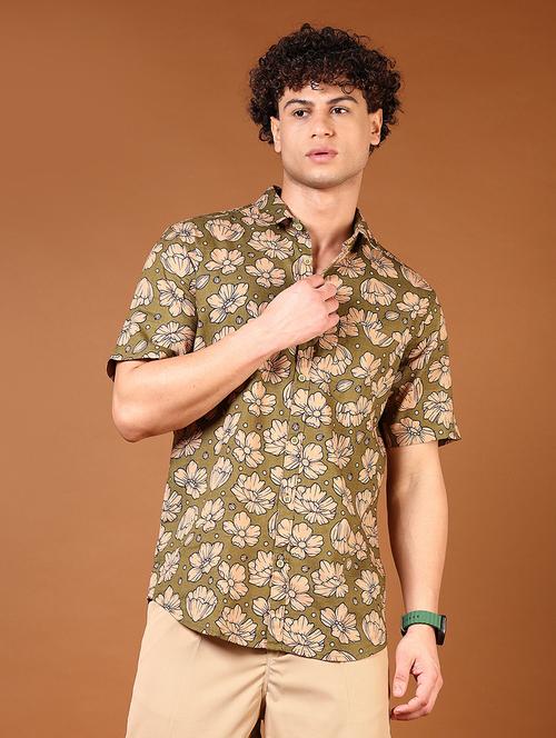 men floral printed short sleeve loose fit casual shirt - 21749789 - Very Small Image - 1
