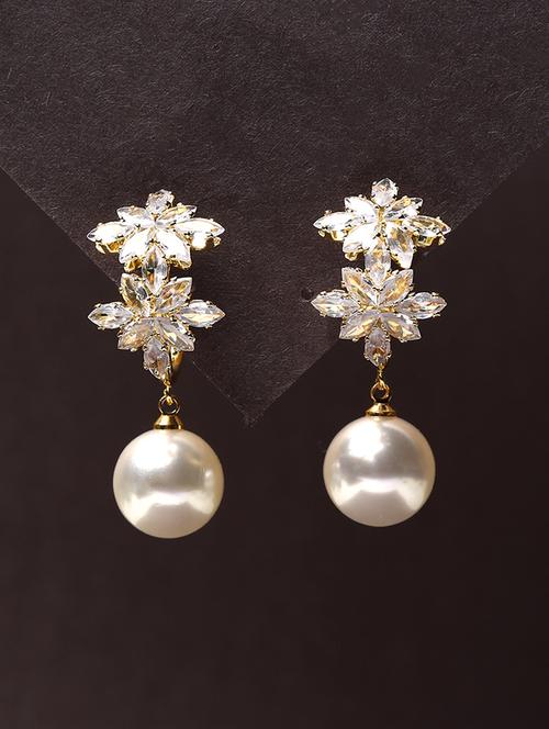 women stone studded pearl detailed drop earrings - 21750830 - Very Small Image - 1