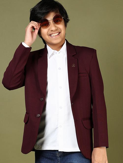 boys maroon solid long sleeve blazer - 21753439 - Very Small Image - 1