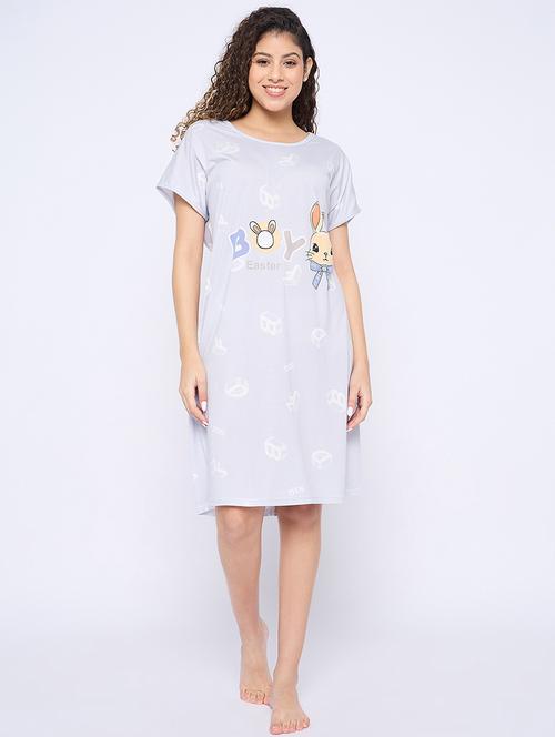 women printed round neck short sleeves sleepshirt - 21765158 - Very Small Image - 1