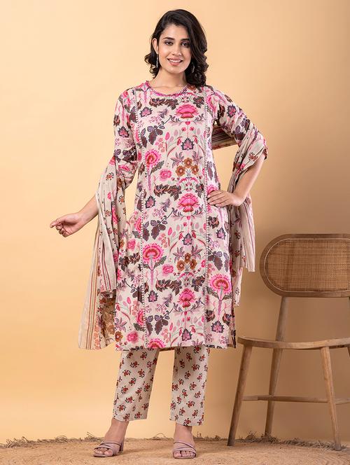 women three quarter sleeve kurta pant with dupatta set - 21766759 - Very Small Image - 1