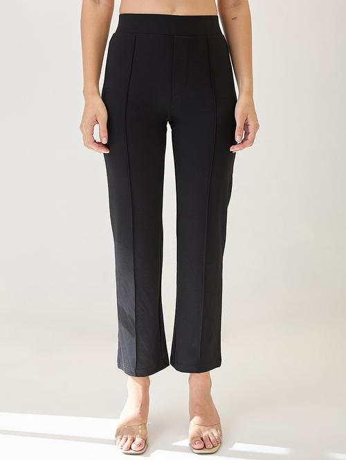 globus women black solid mid-rise flat front formal trousers - 21767505 - Very Small Image - 1