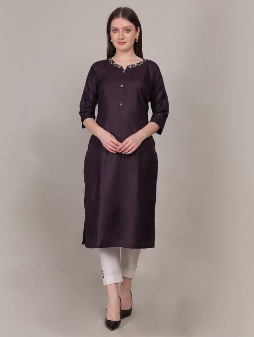 Women Three Quarter Sleeve Straight Kurta - 21768114 - Very Small Image - 1