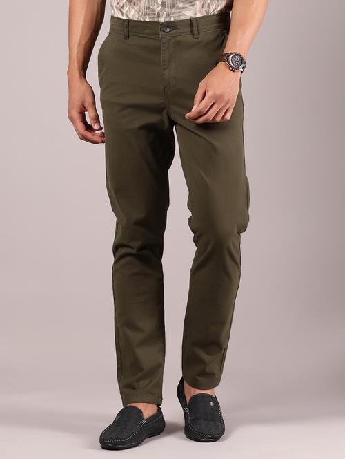 men olive solid mid rise chinos trouser - 21784586 - Very Small Image - 1