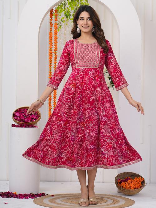 women embroidered three quarter sleeve ethnic dress - 21785054 - Very Small Image - 1