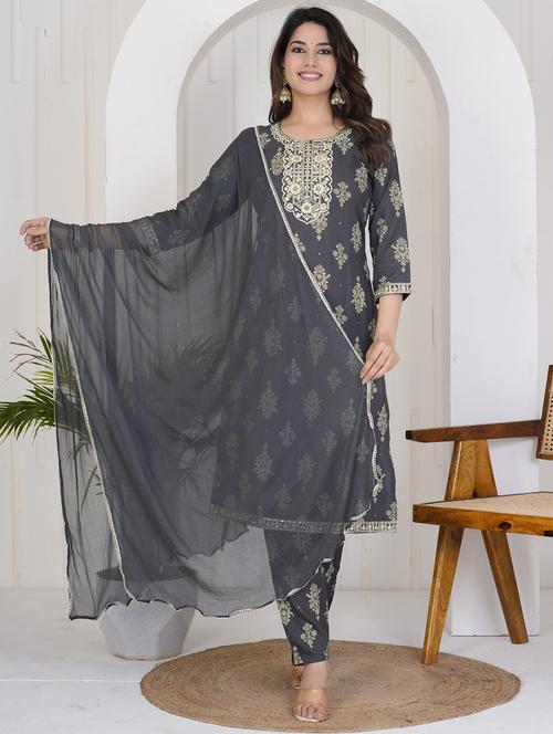 women three quarter sleeve kurta pant with dupatta set - 21785065 - Very Small Image - 1