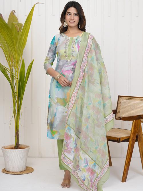 women three quarter sleeve kurta pant with dupatta set - 21785108 - Very Small Image - 1