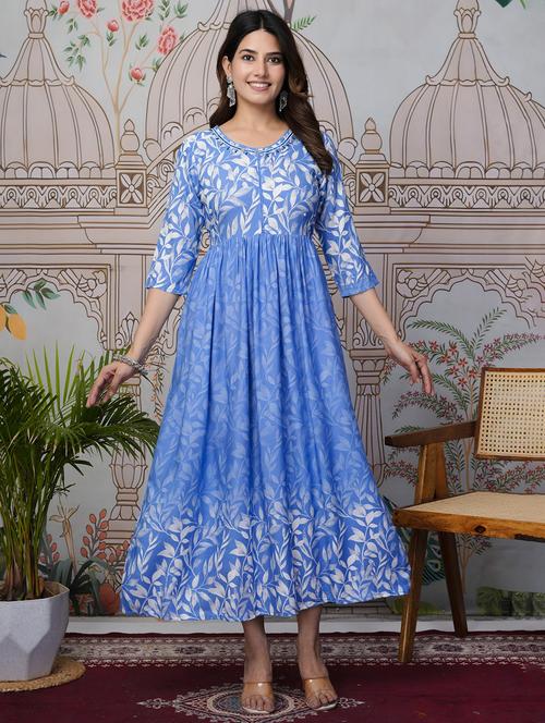 women embroidered three quarter sleeve ethnic dress - 21785115 - Very Small Image - 1