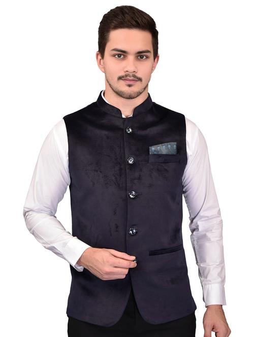 men solid mandarin neck sleeveless nehru jacket - 21785259 - Very Small Image - 1