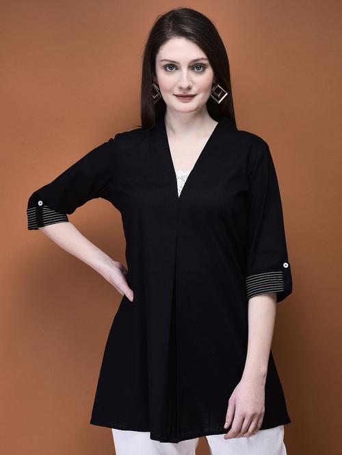 women solid three quarter sleeves a-line tunic - 21785455 - Very Small Image - 1
