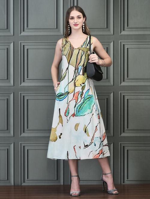 women printed v neck a-line ethnic dress - 21785468 - Very Small Image - 1